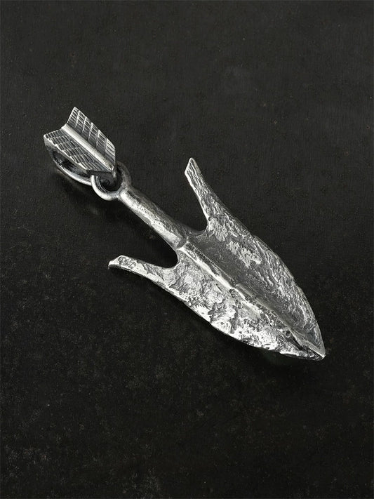 Arrowhead sterling silver biker pendant angled left view