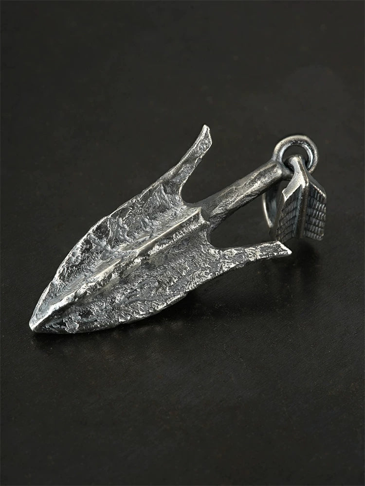 Arrowhead sterling silver biker pendant angled right view