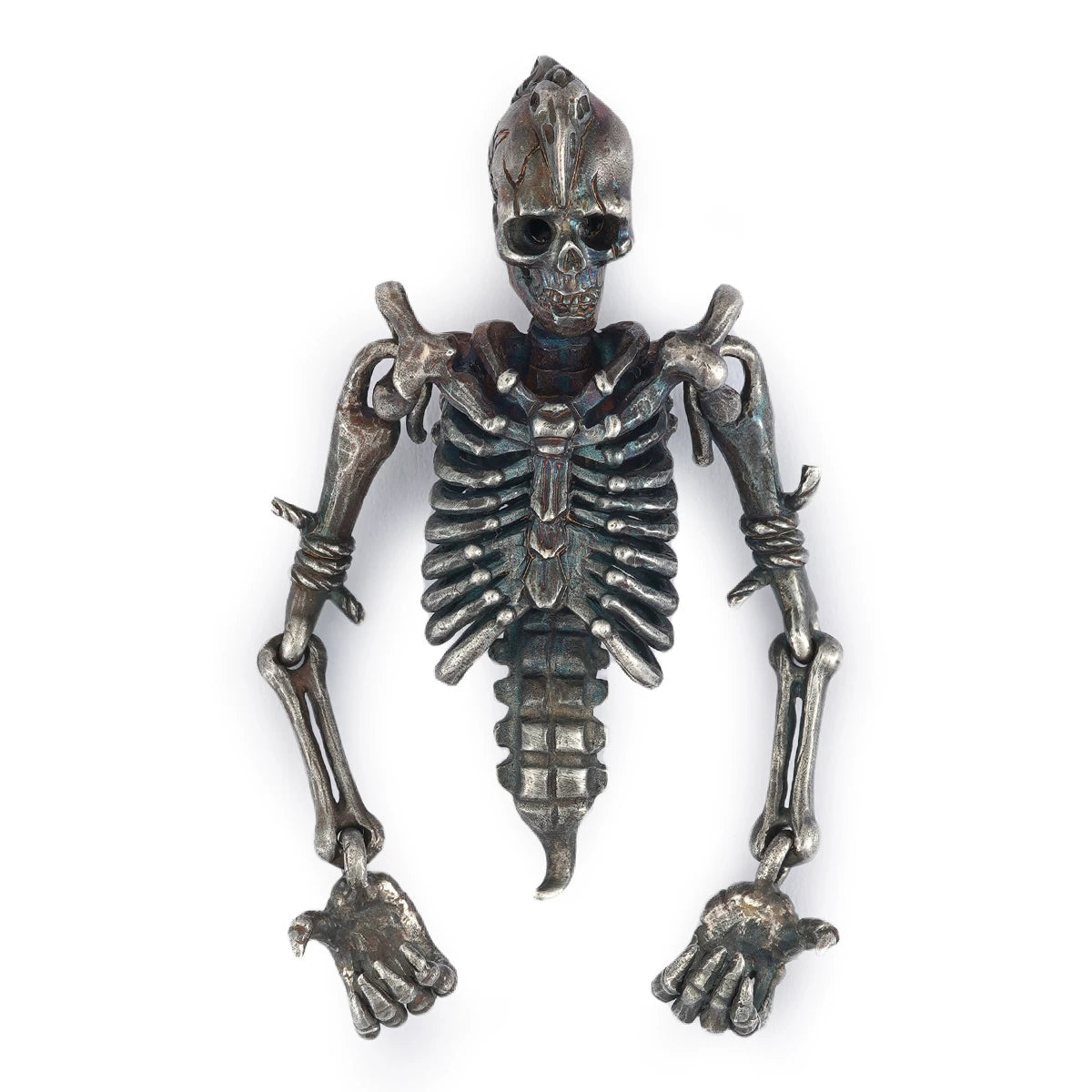 Complete S925 silver skeleton biker pendant on white