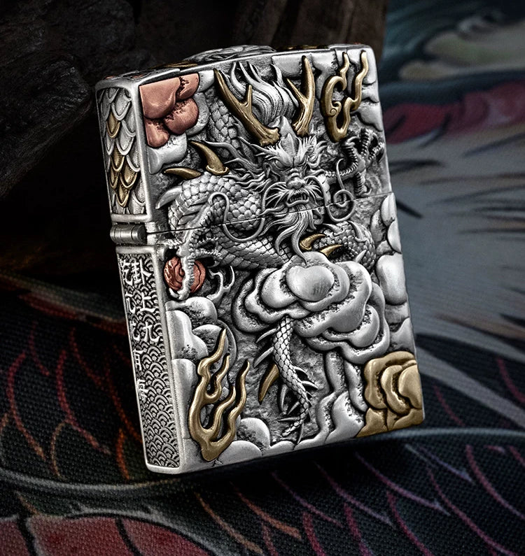 Ascendant Dragon 3D Relief Biker Lighter – product-only front view