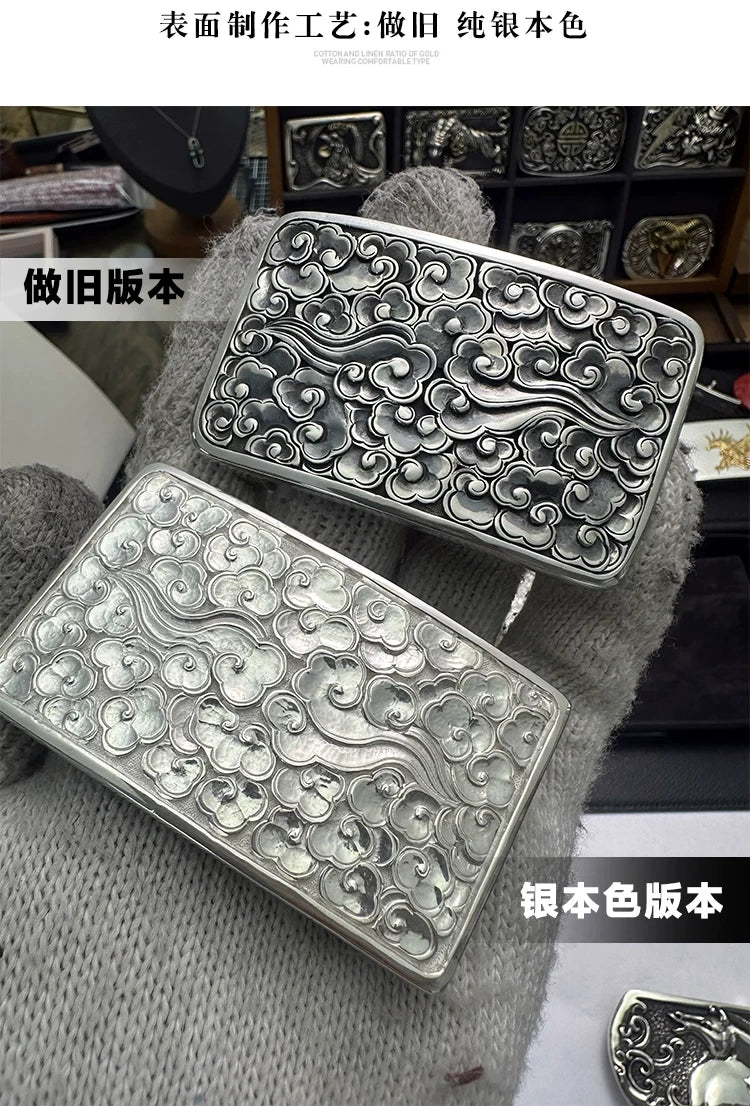 Auspicious Cloud Silver Ostrich Leather Biker Belt detail view 2