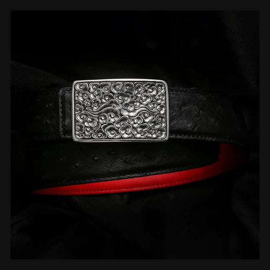 Auspicious Cloud Silver Ostrich Leather Biker Belt product view
