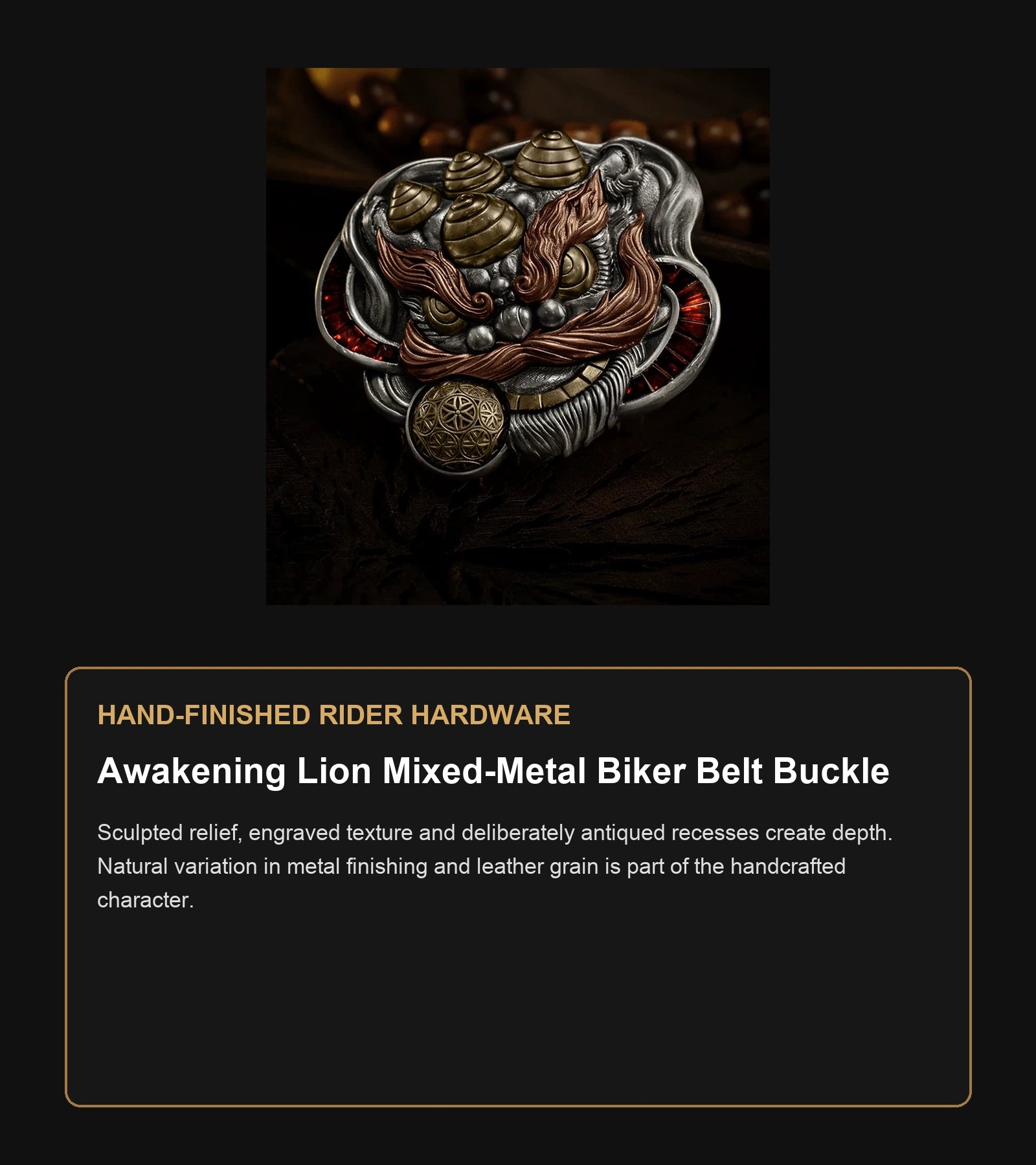 Awakening Lion Mixed-Metal Biker Belt Buckle craftsmanship guide in English