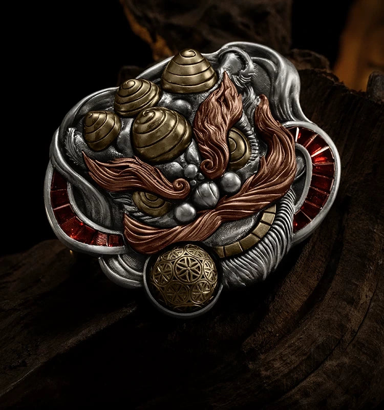 Awakening Lion Mixed-Metal Biker Belt Buckle detail view 3