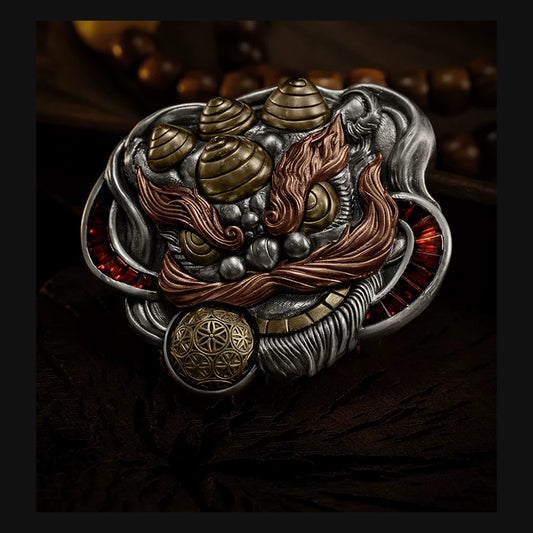 Awakening Lion Mixed-Metal Biker Belt Buckle product view