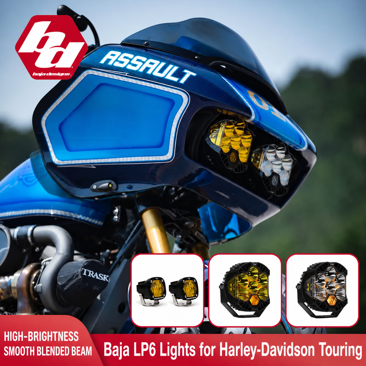Harley-Davidson-compatible LED headlight and auxiliary lighting components