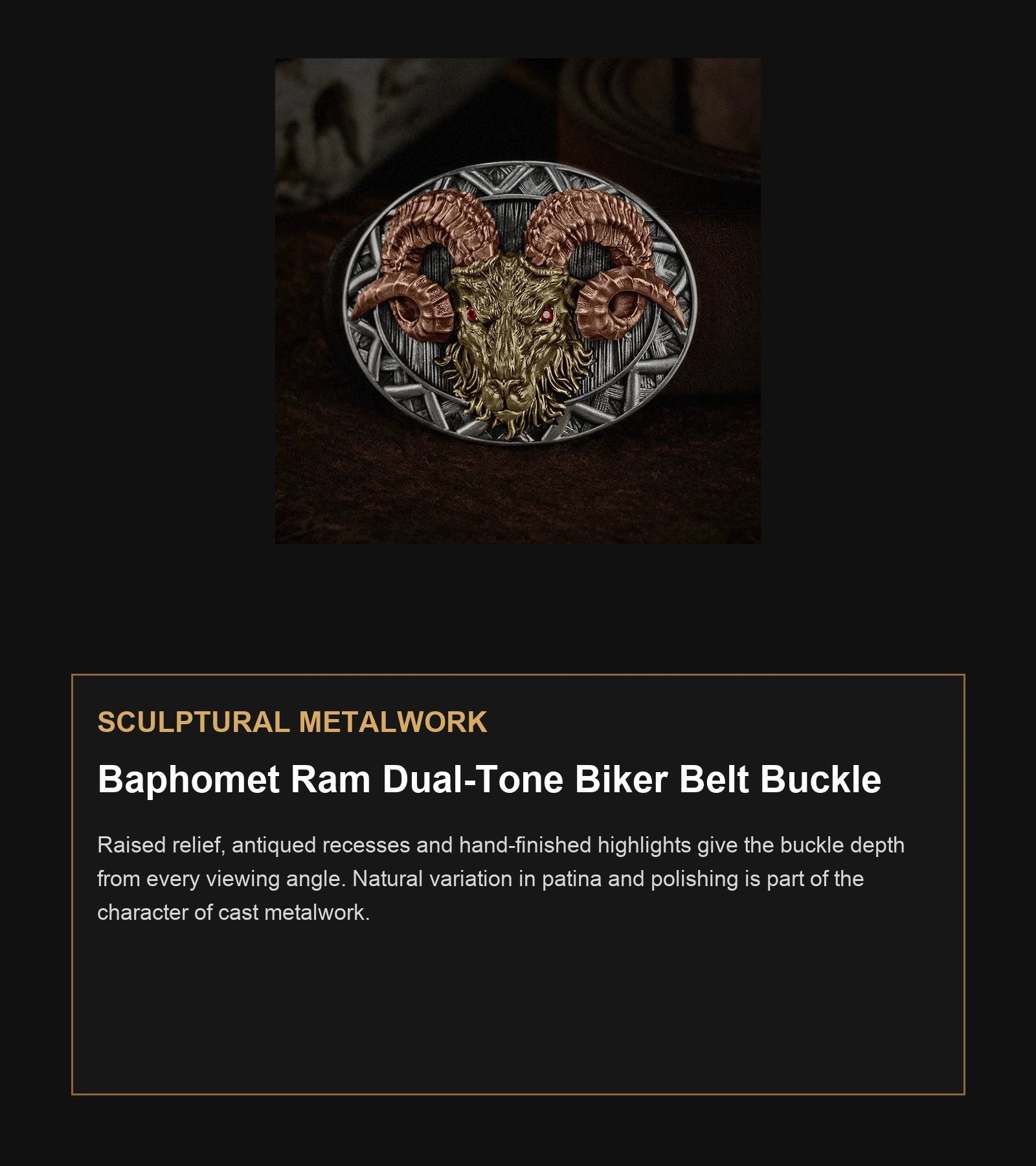 Baphomet Ram Dual-Tone Biker Belt Buckle craftsmanship guide in English