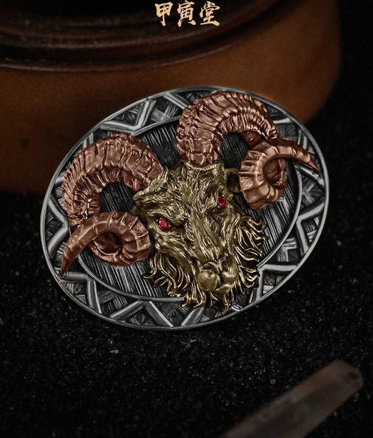 Baphomet Ram Dual-Tone Biker Belt Buckle detail view 1