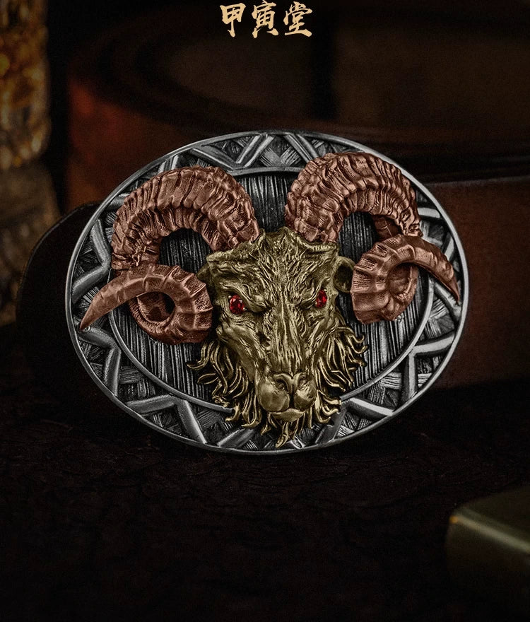 Baphomet Ram Dual-Tone Biker Belt Buckle detail view 2
