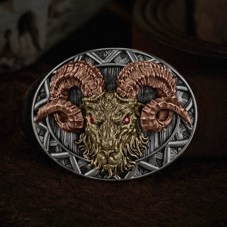 Baphomet Ram Dual-Tone Biker Belt Buckle product view