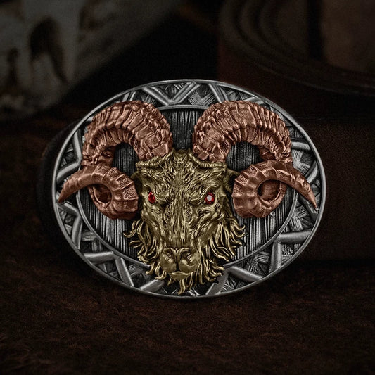 Baphomet Ram Dual-Tone Biker Belt Buckle product view