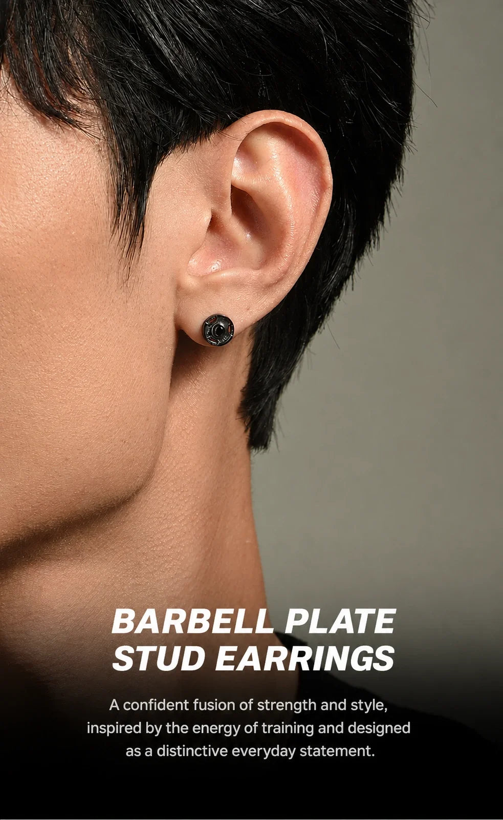 Sterling Silver Barbell Plate Stud Earrings - lifestyle feature