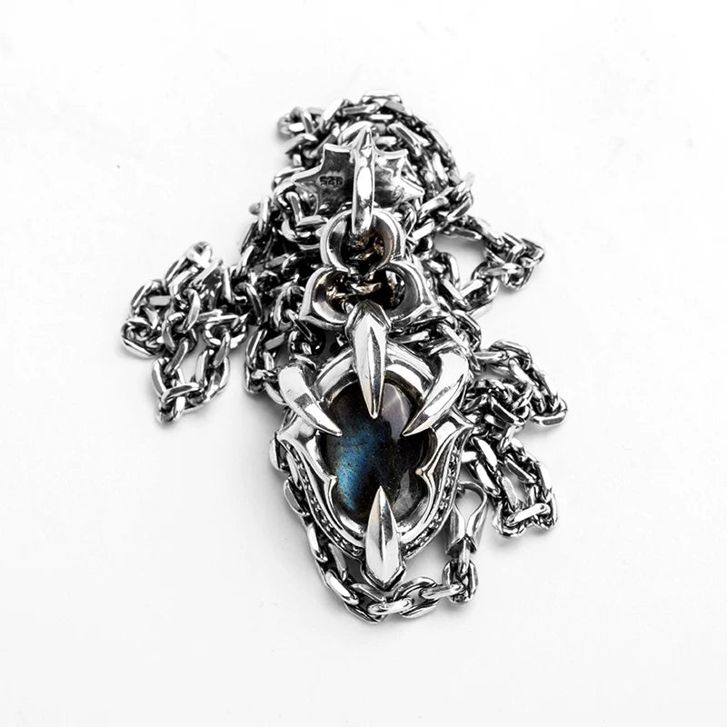 Beast claw labradorite biker pendant with sterling silver chain
