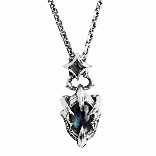 Beast claw labradorite sterling silver biker pendant with articulated links