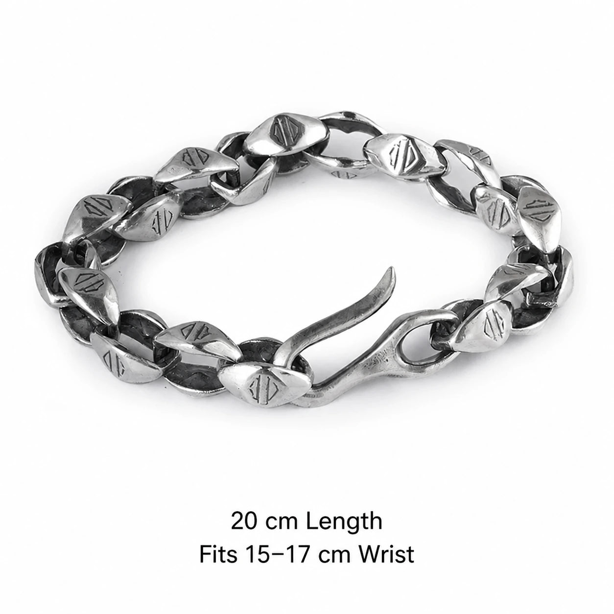 20 cm sterling silver biker bracelet for 15 to 17 cm wrist