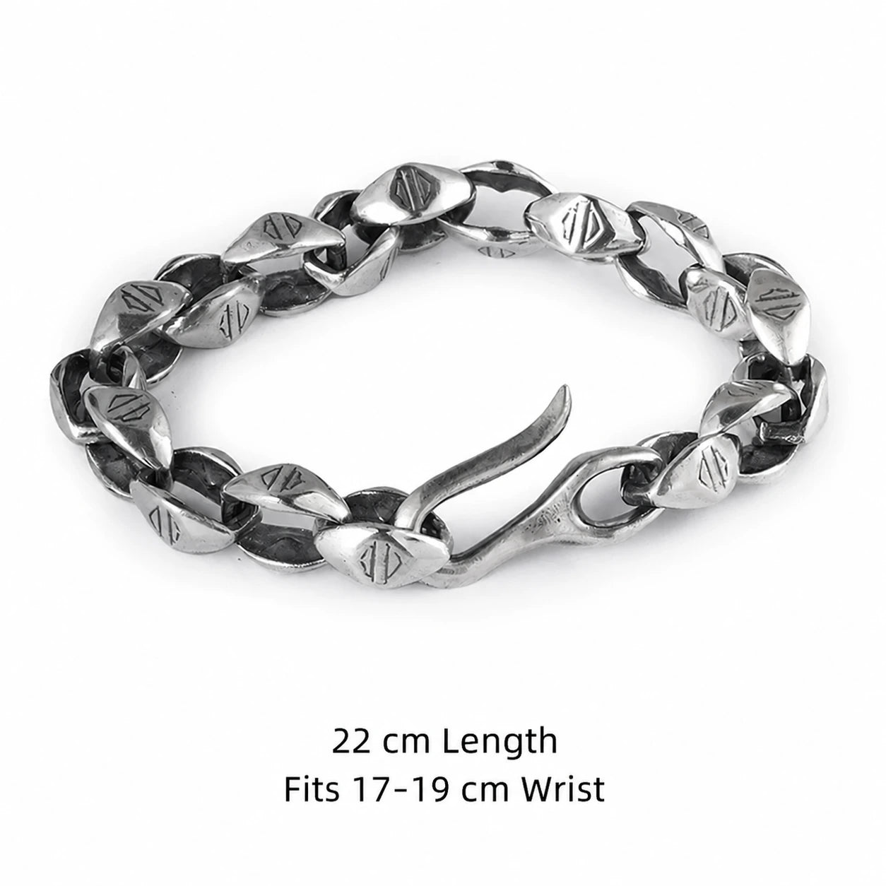 22 cm sterling silver biker bracelet for 17 to 19 cm wrist