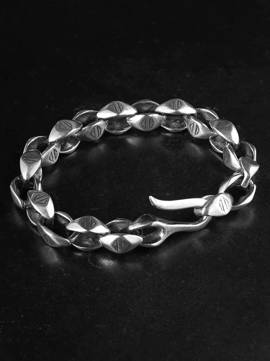 antiqued 925 sterling silver biker chain bracelet with hook clasp