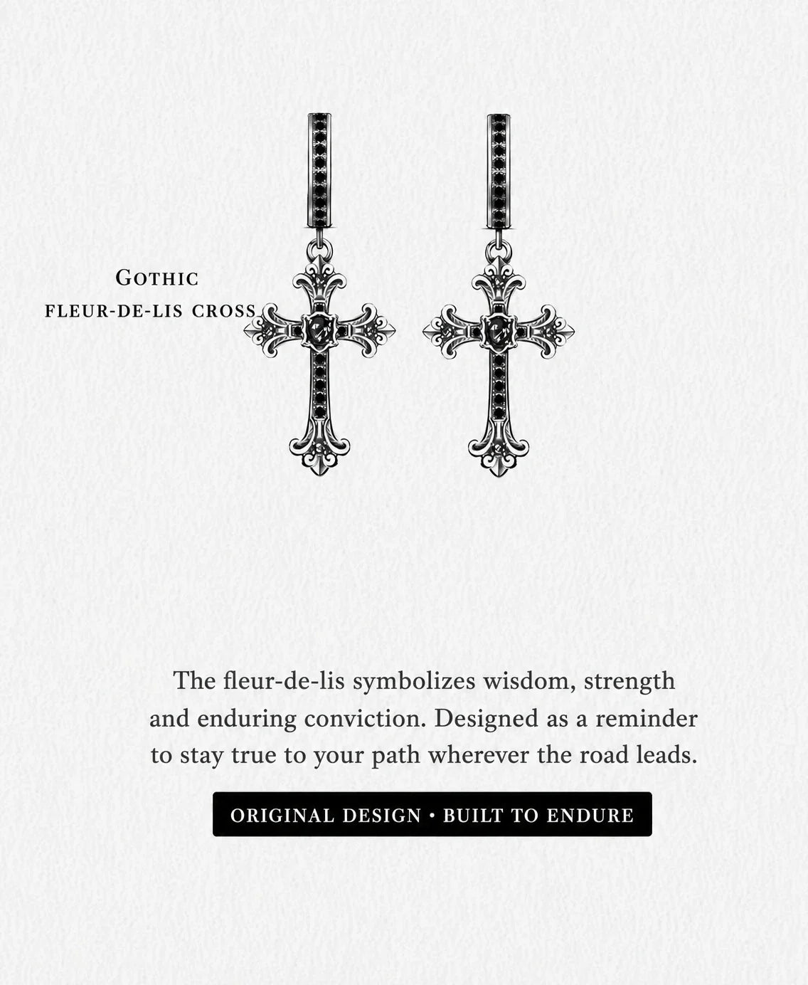 Black crystal Gothic cross drop earrings design meaning