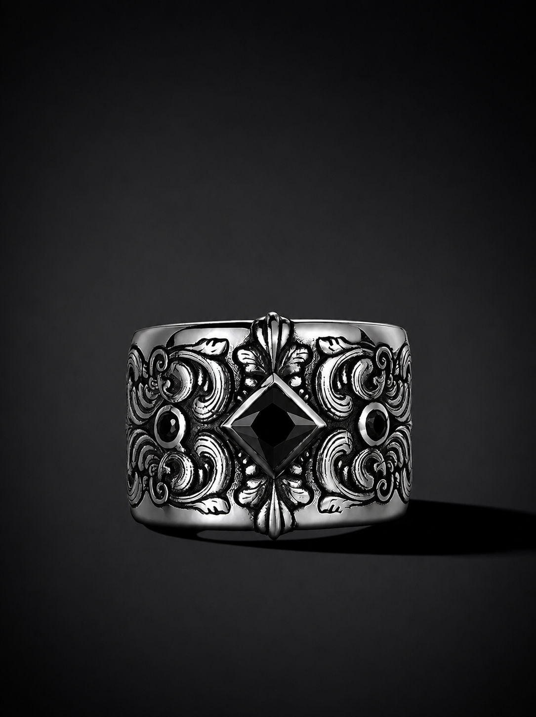Black Cubic Zirconia Sterling Silver Ring - product view