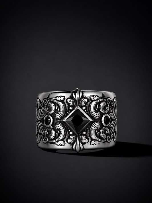 Black Cubic Zirconia Sterling Silver Ring - product view