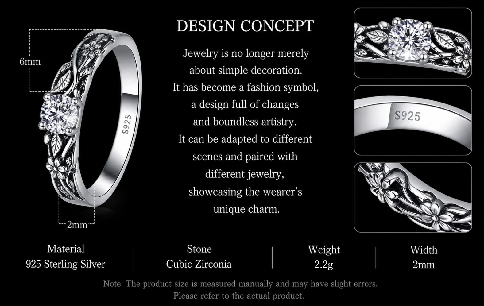 Black Cubic Zirconia Sterling Silver Ring - English product detail 6