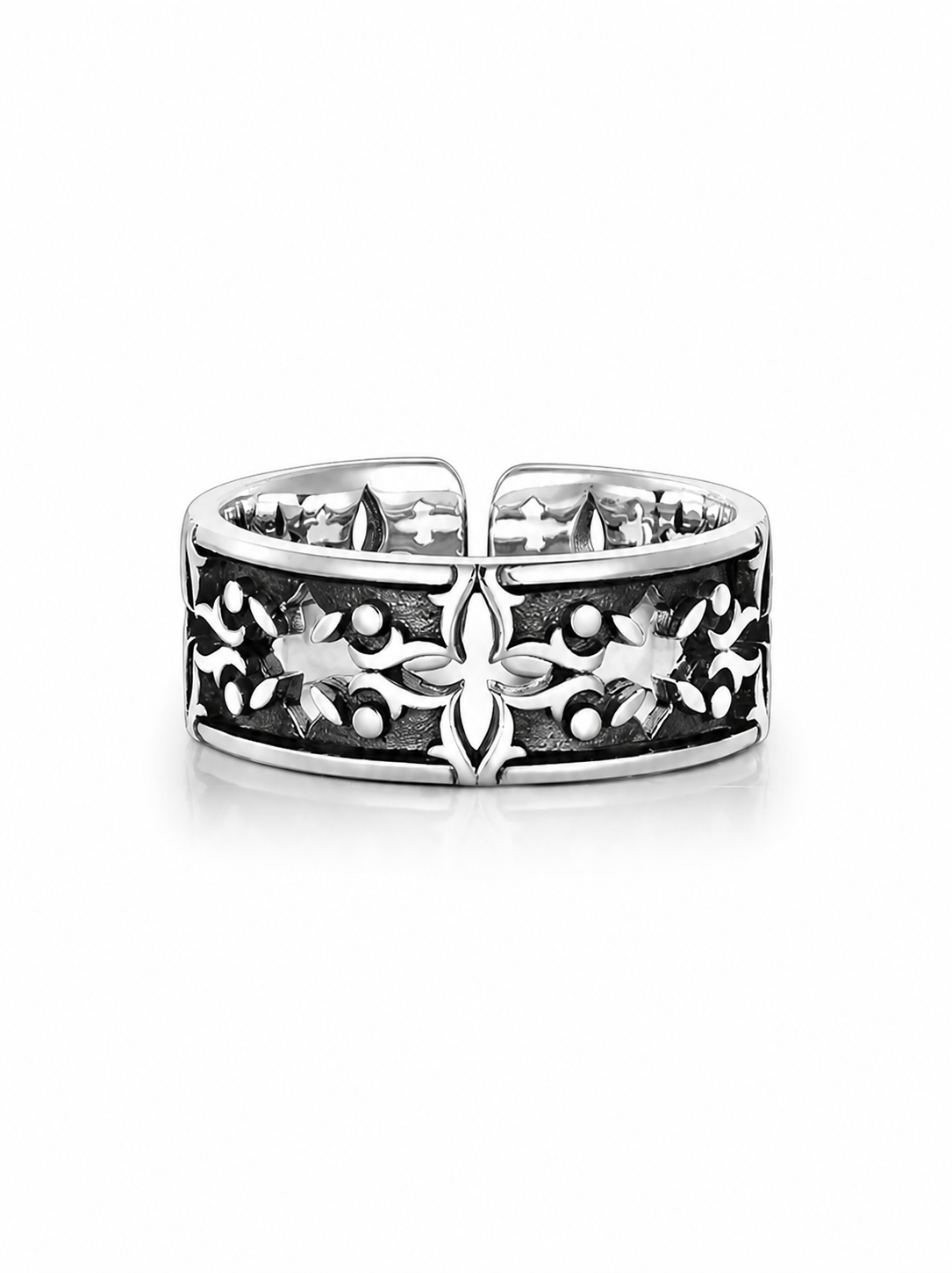 Black Four-Leaf Clover Sterling Silver Ring - product view 2