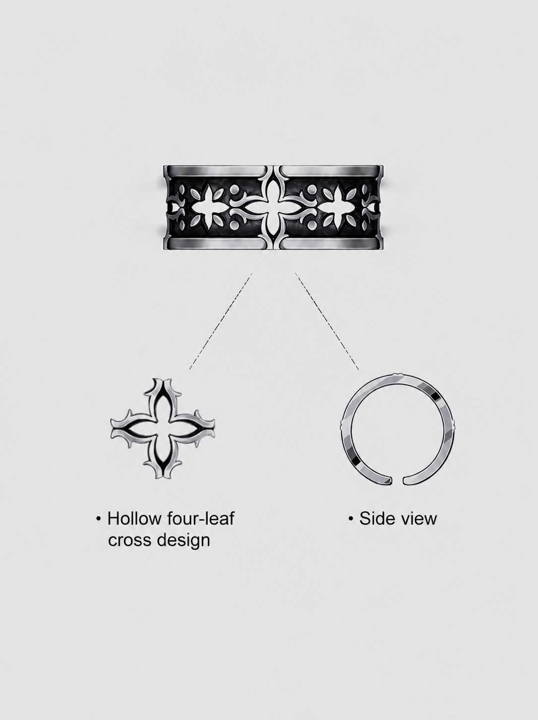 Black Four-Leaf Clover Sterling Silver Ring - product view 5