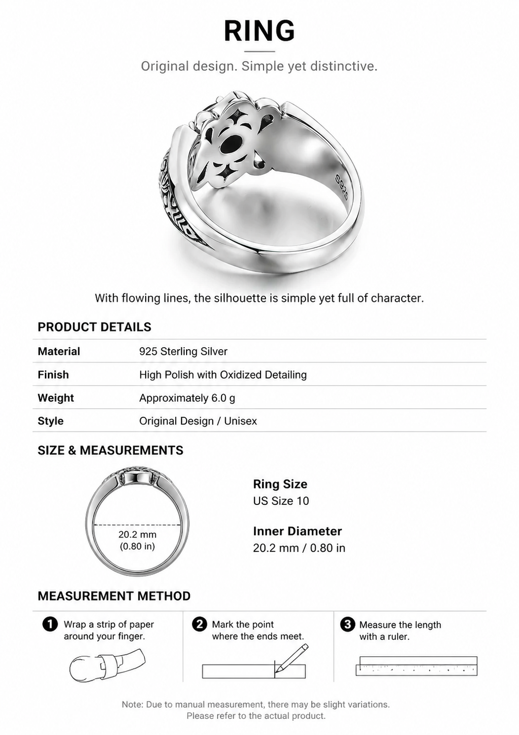 Black Gemstone Ornate Scroll Sterling Silver Ring - English product detail 10