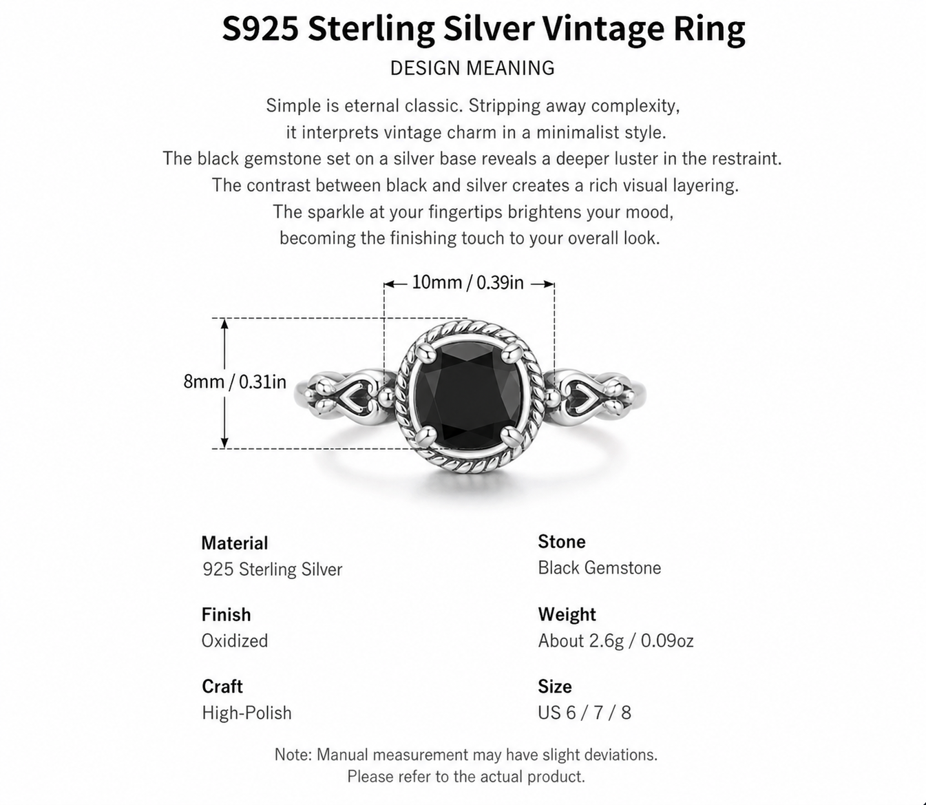 Black Gemstone Ornate Scroll Sterling Silver Ring - English product detail 6