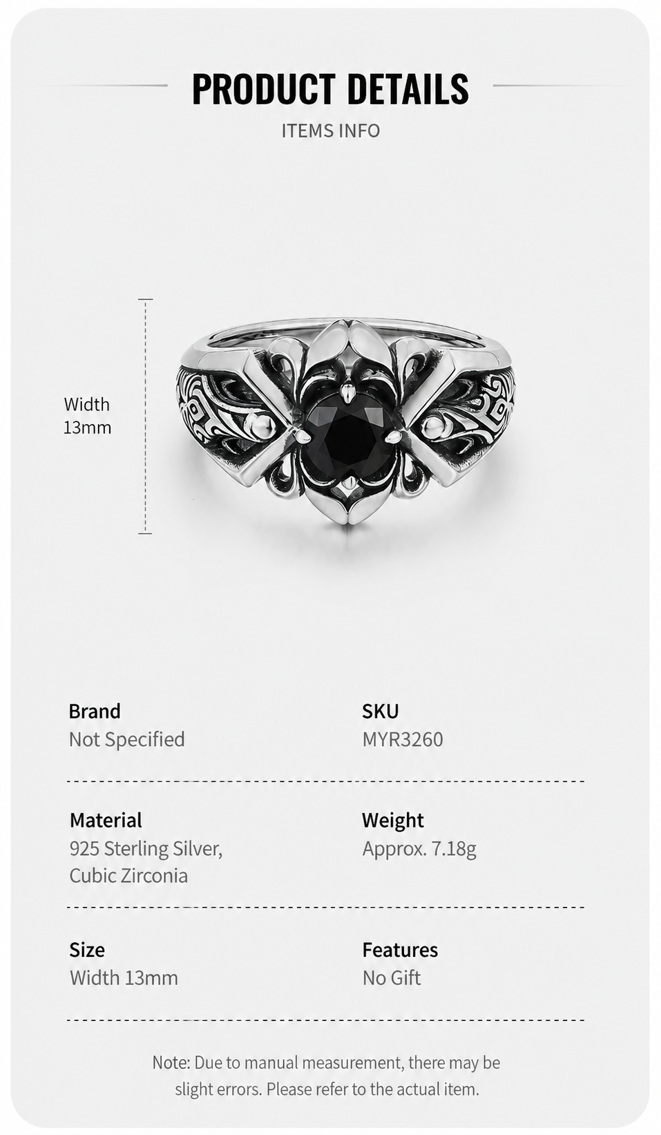 Black Gemstone Ornate Scroll Sterling Silver Ring - English product detail 7