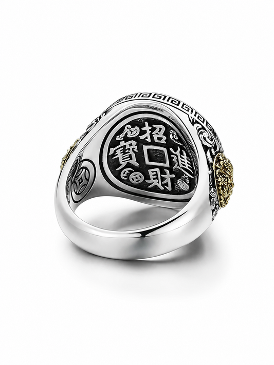 Black Onyx Yellow Wealth God Sterling Silver Ring - product view 2