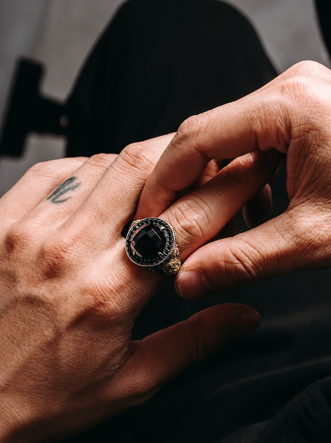 Black Onyx Yellow Wealth God Sterling Silver Ring - product view 3