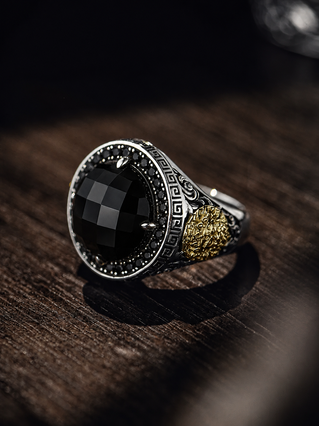 Black Onyx Yellow Wealth God Sterling Silver Ring - product view 4