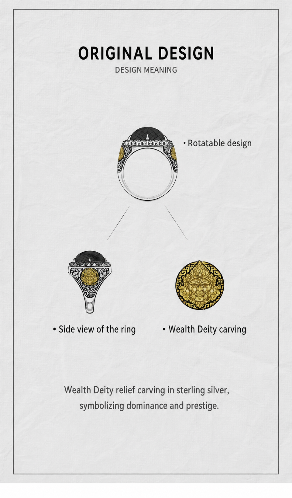 Black Onyx Yellow Wealth God Sterling Silver Ring - English product detail 6