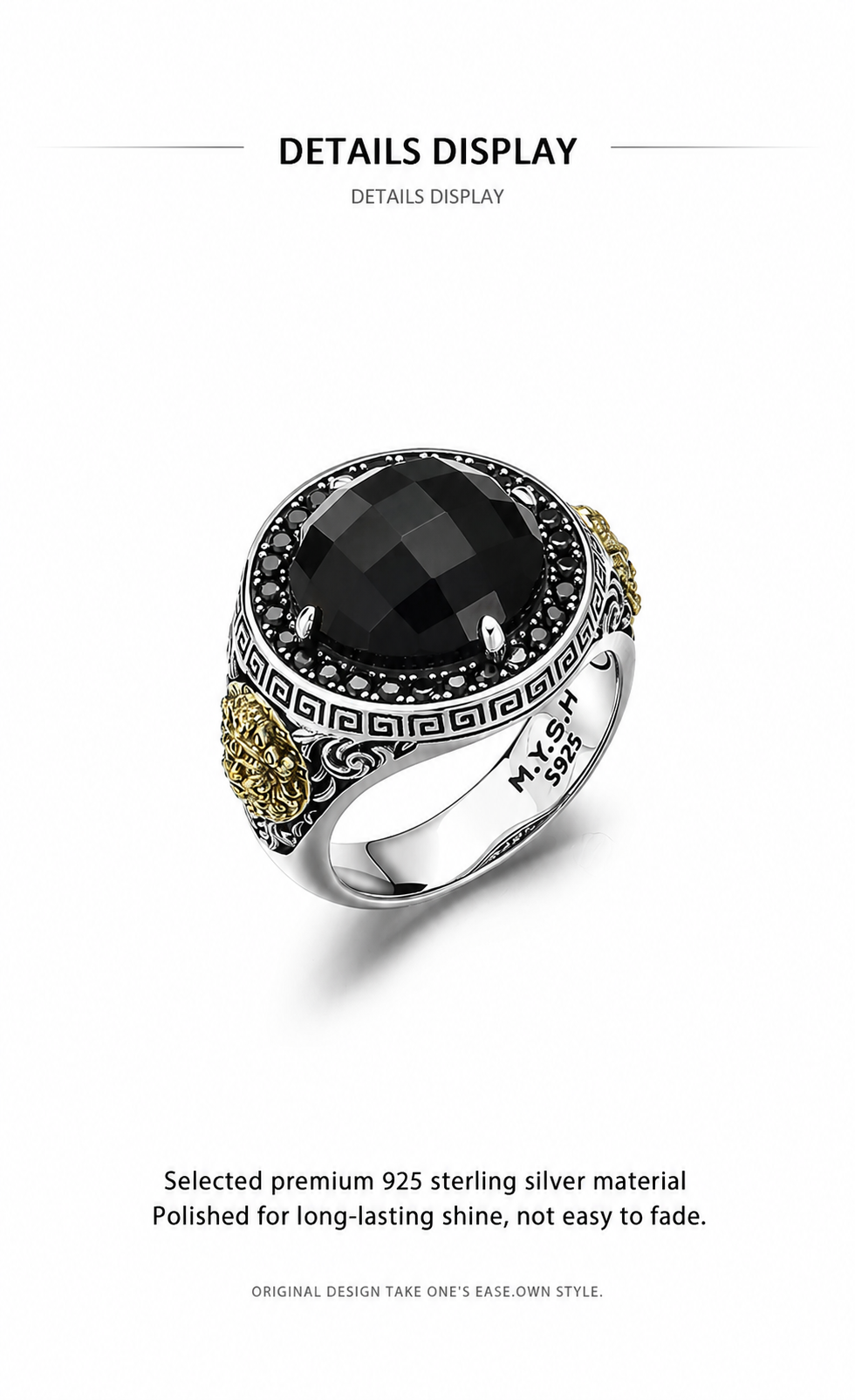 Black Onyx Yellow Wealth God Sterling Silver Ring - English product detail 8