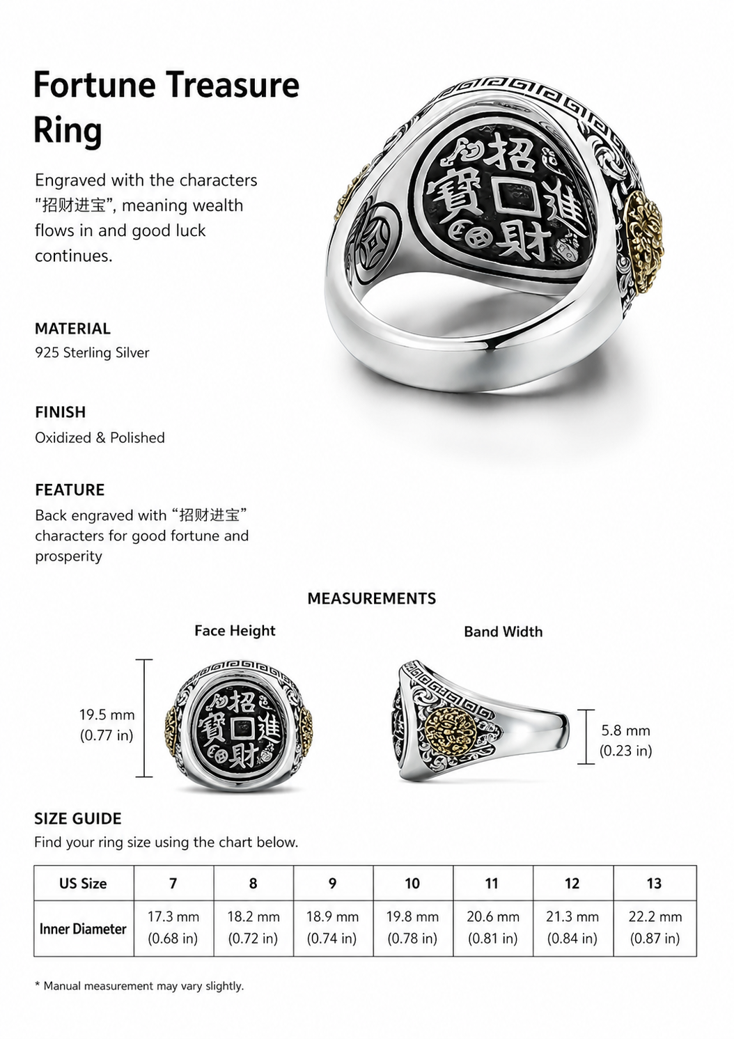 Black Onyx Yellow Wealth God Sterling Silver Ring - English product detail 9