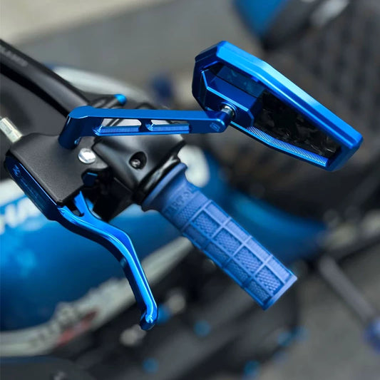 Blue BLACK3 3-finger lever installed on motorcycle