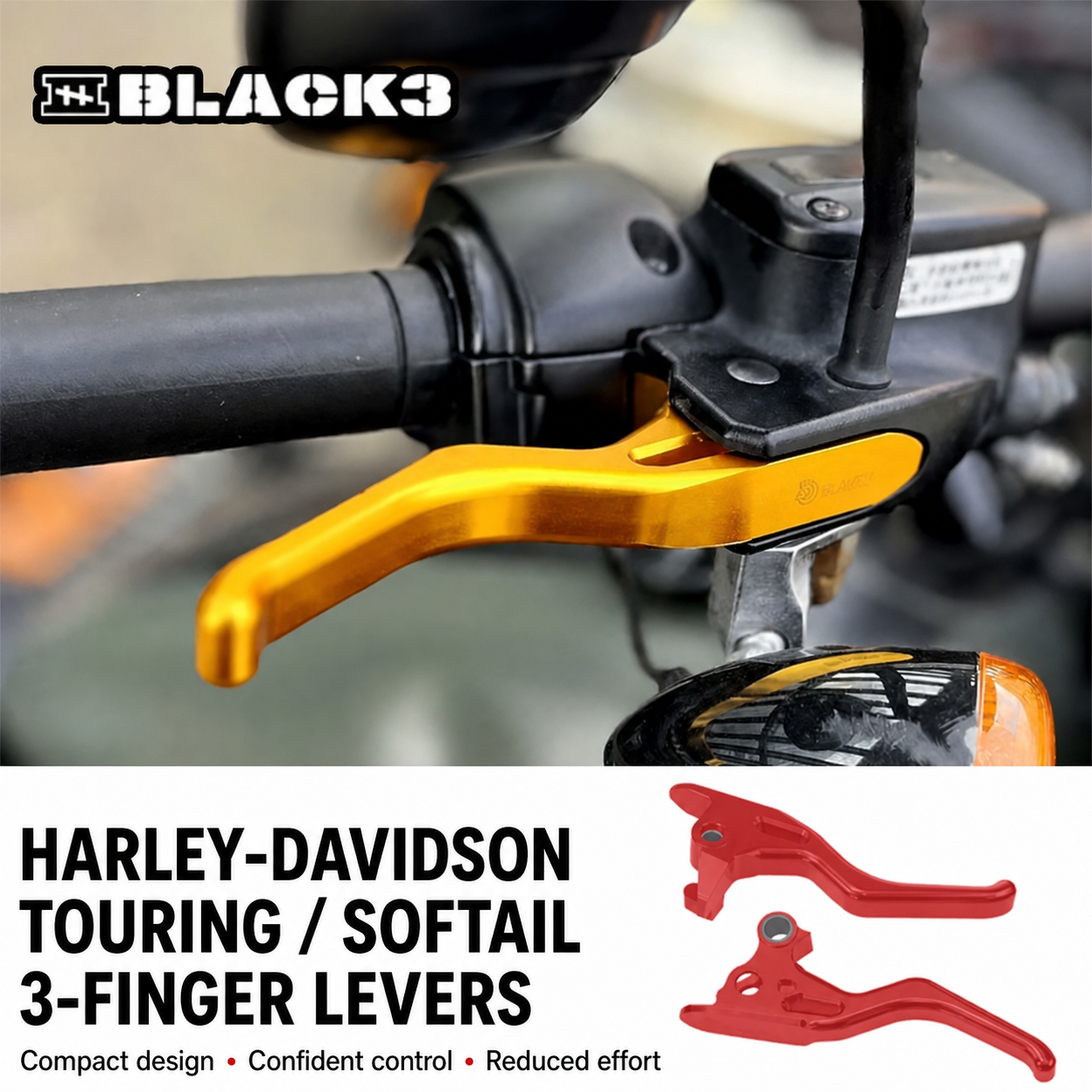 BLACK3 3-finger brake lever set for Harley-Davidson Touring and Softail