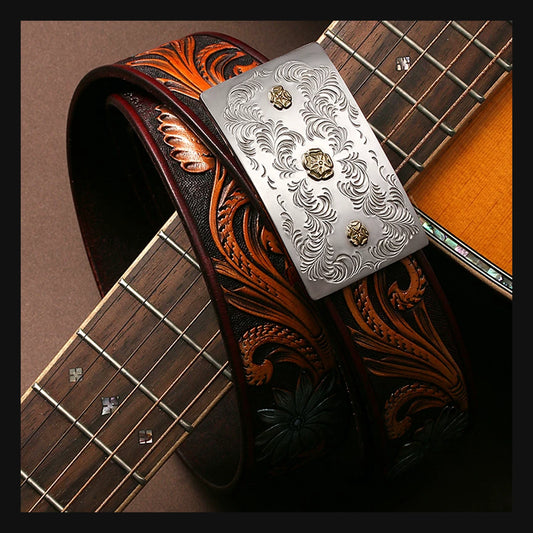 Bloom Gold-Accent Silver Tooled Leather Biker Belt product view