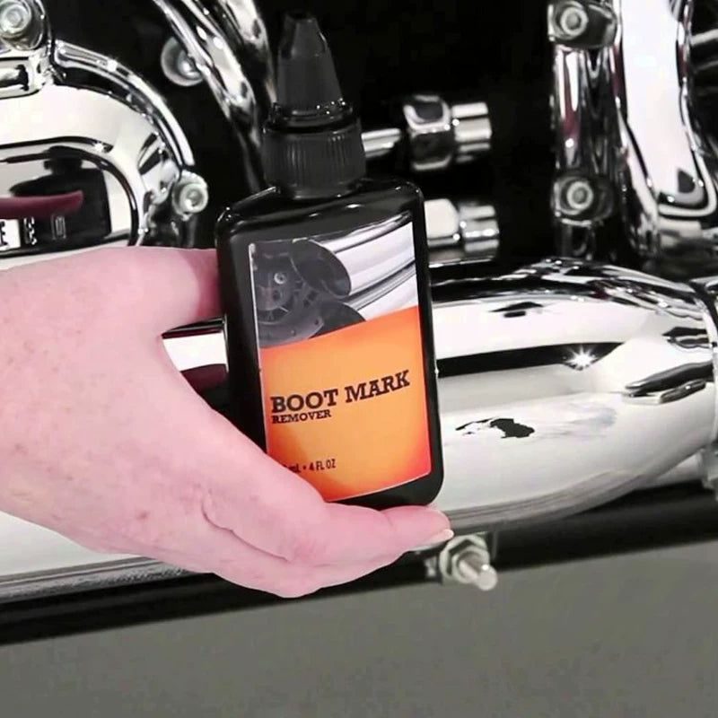 Motorcycle care product applied to chrome surface