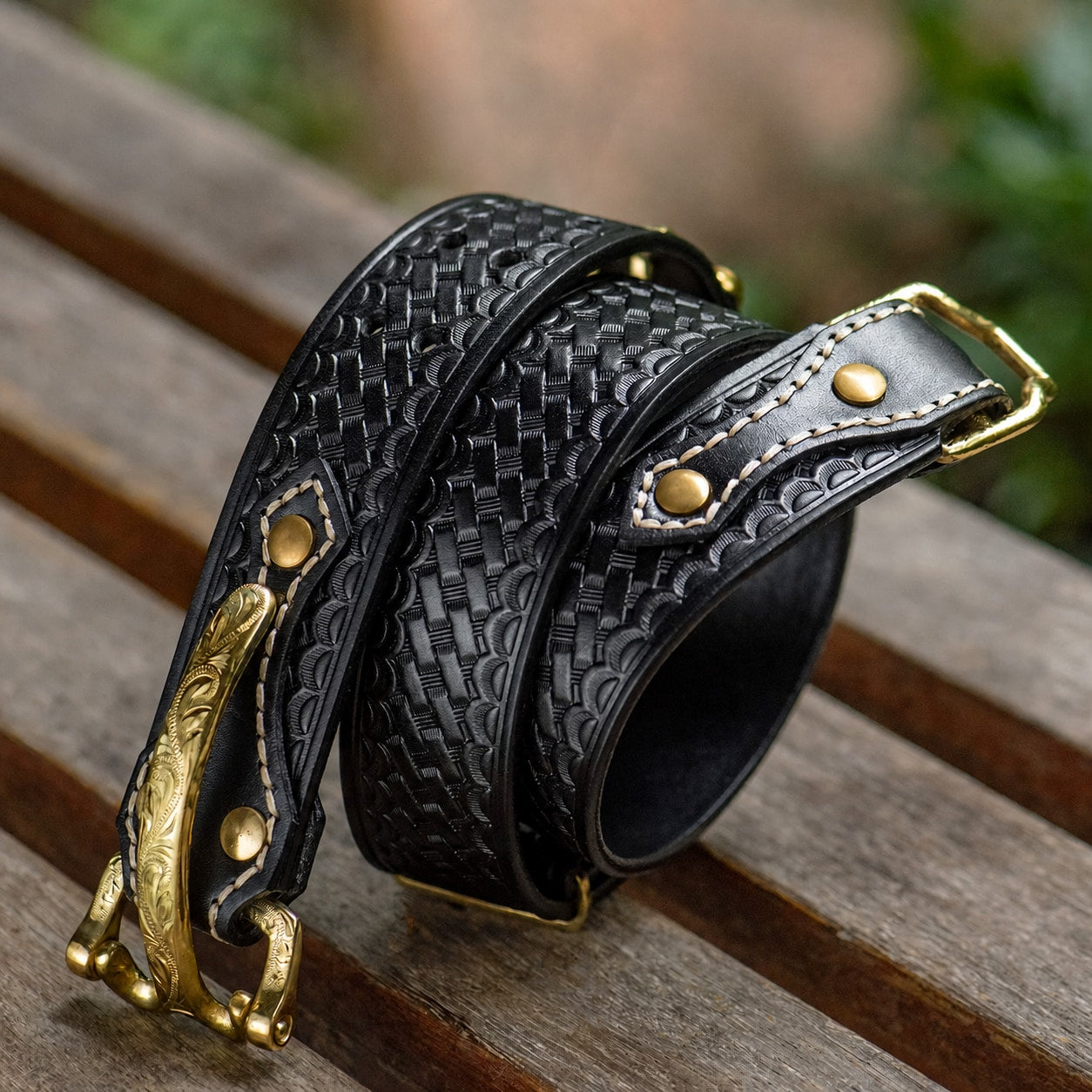 Brass Cavalry Hook Full-Grain Leather Biker Belt complete product view
