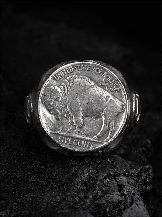 Buffalo Nickel 925 Sterling Silver Biker Signet Ring - view 2