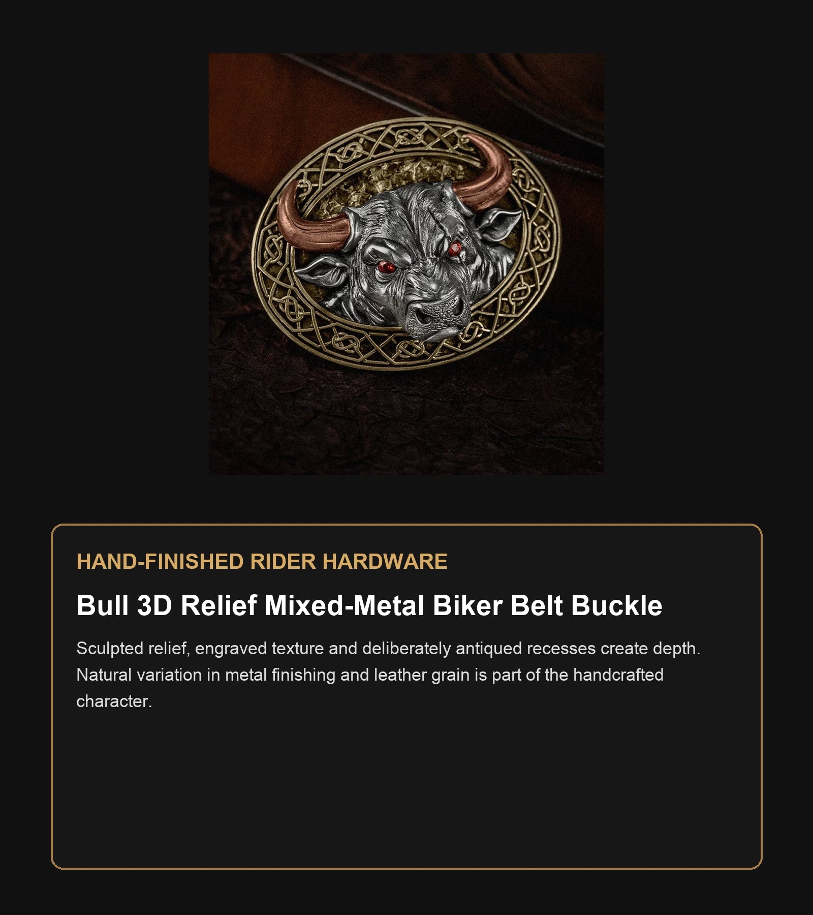 Bull 3D Relief Mixed-Metal Biker Belt Buckle craftsmanship guide in English