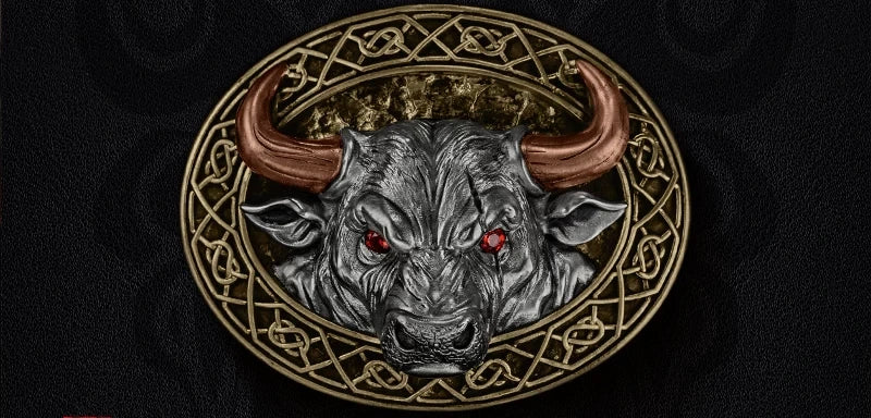 Bull 3D Relief Mixed-Metal Biker Belt Buckle detail view 1