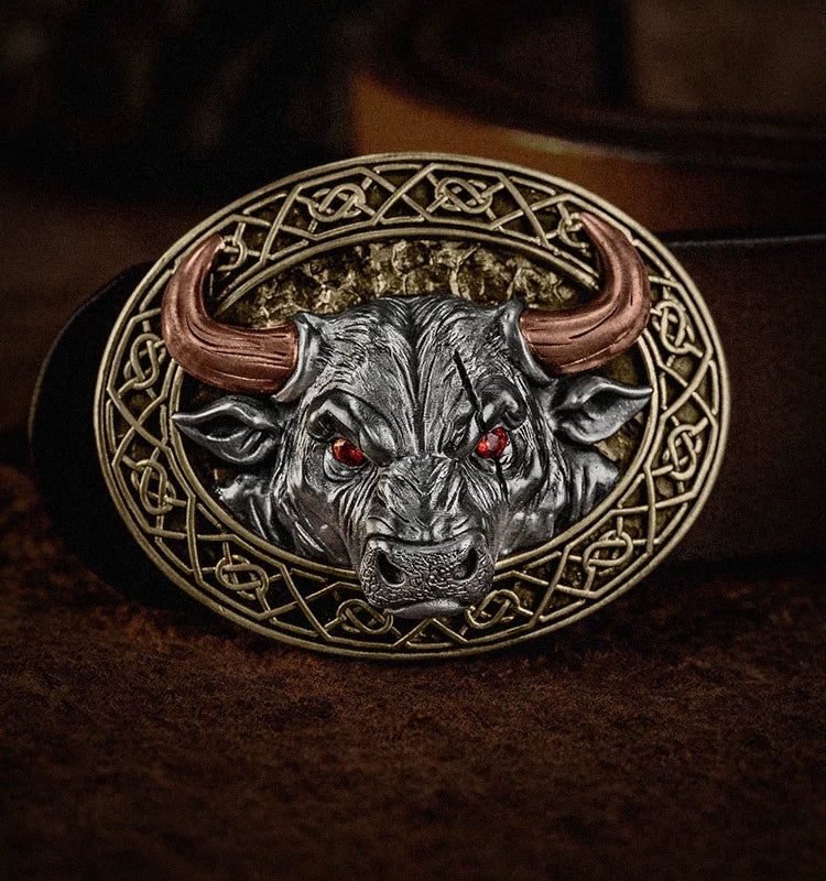 Bull 3D Relief Mixed-Metal Biker Belt Buckle detail view 4