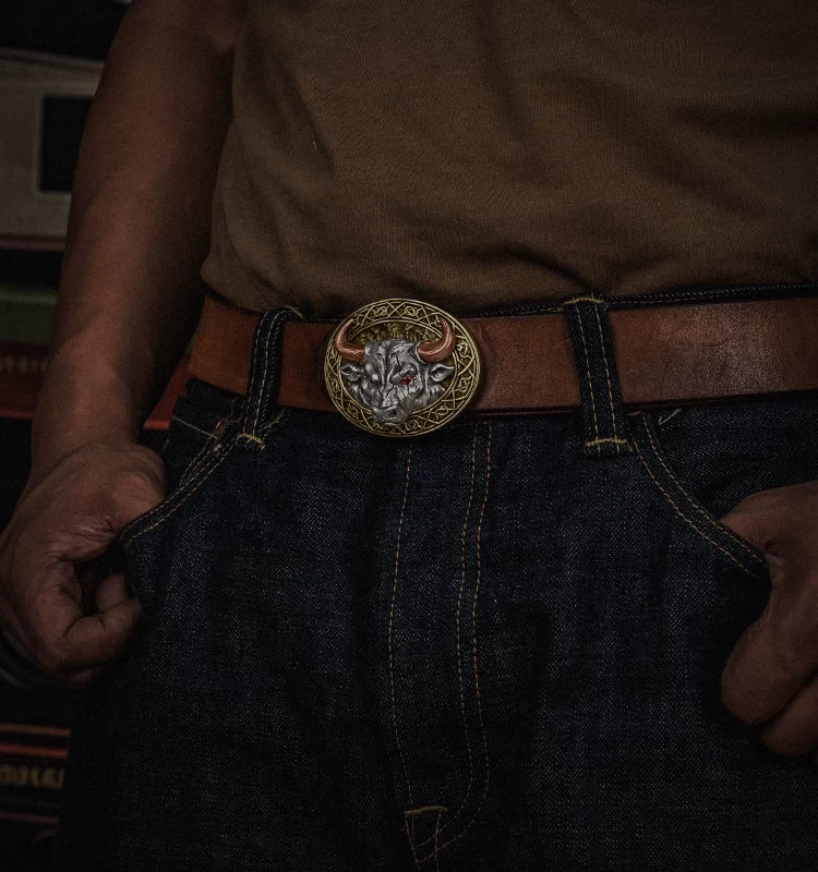 Bull 3D Relief Mixed-Metal Biker Belt Buckle detail view 5