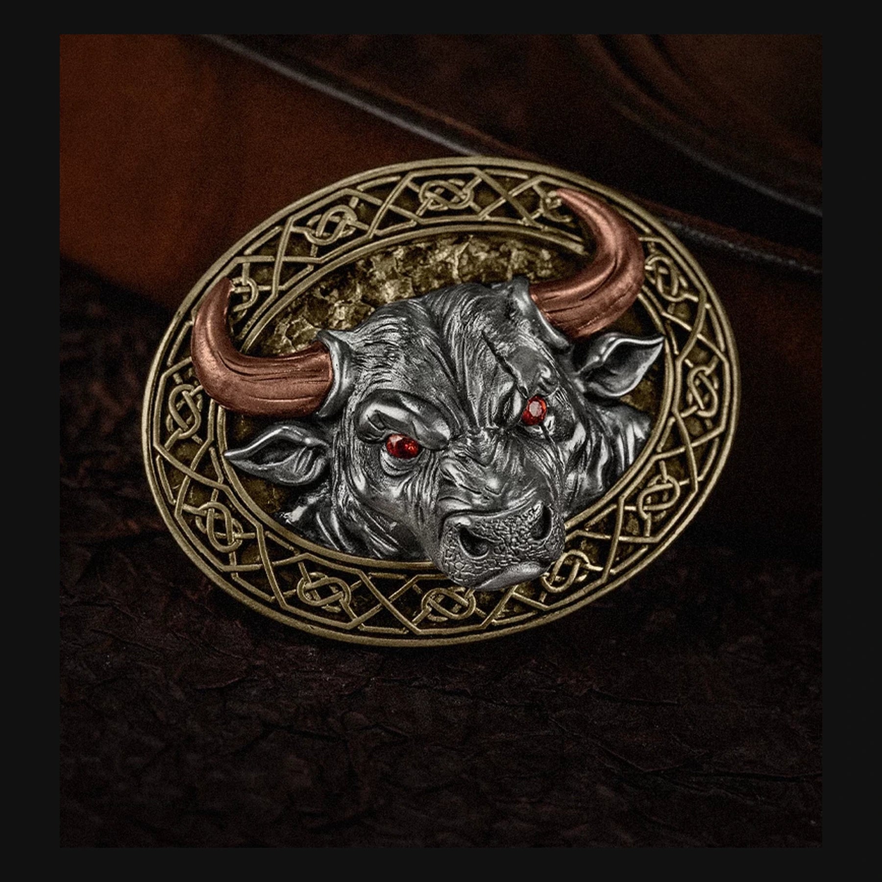 Bull 3D Relief Mixed-Metal Biker Belt Buckle product view