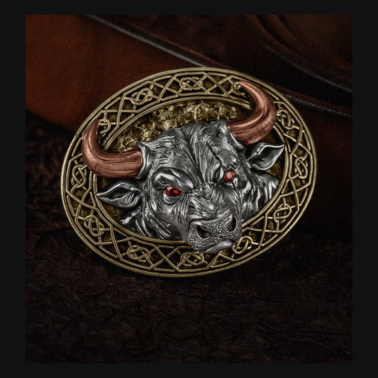 Bull 3D Relief Mixed-Metal Biker Belt Buckle product view