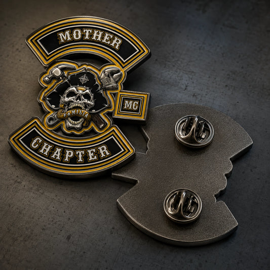Custom motorcycle club pin with butterfly clutch