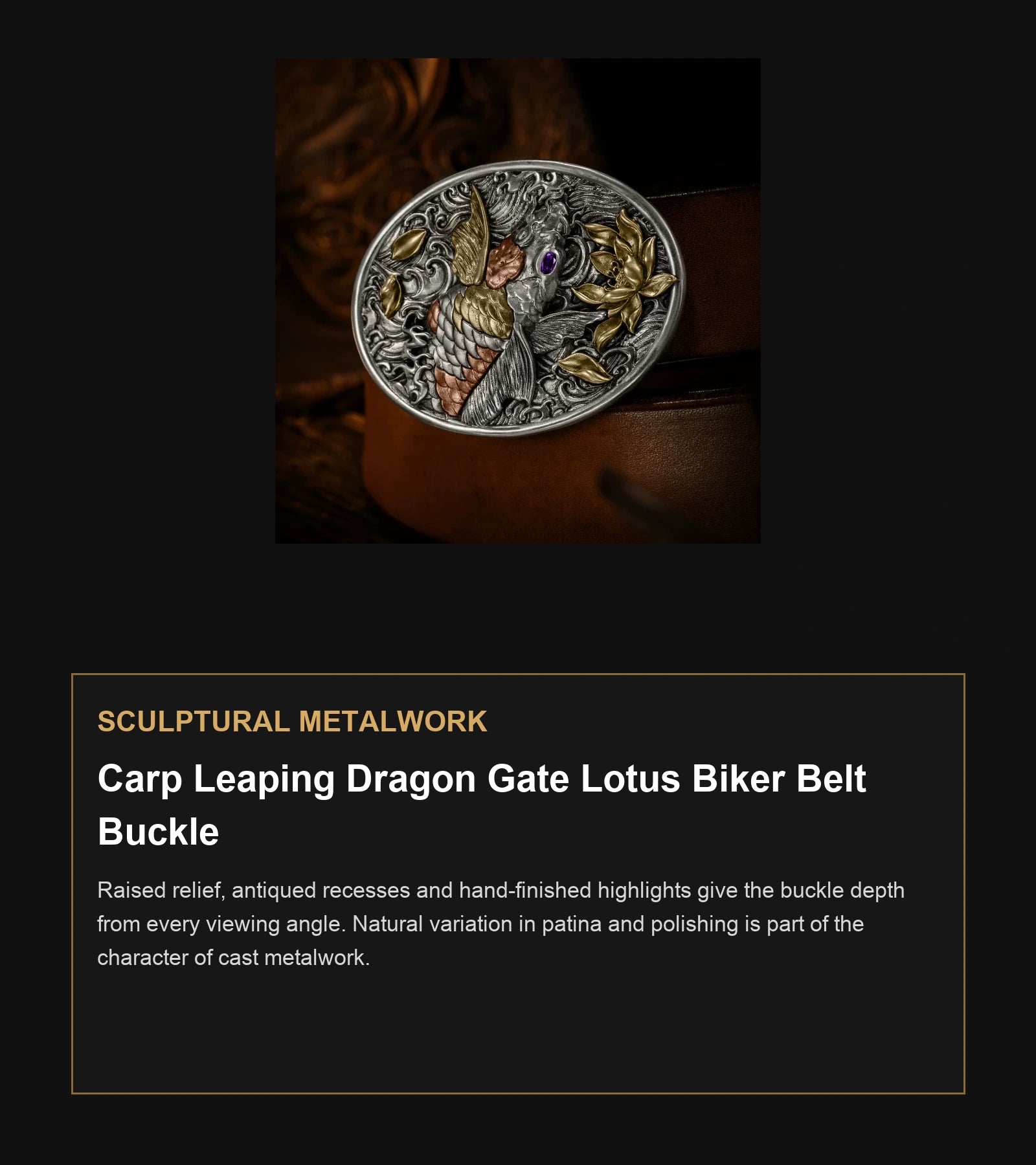 Carp Leaping Dragon Gate Lotus Biker Belt Buckle craftsmanship guide in English